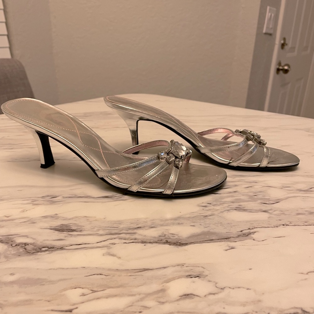 Rampage Silver Strappy Kitten Heels